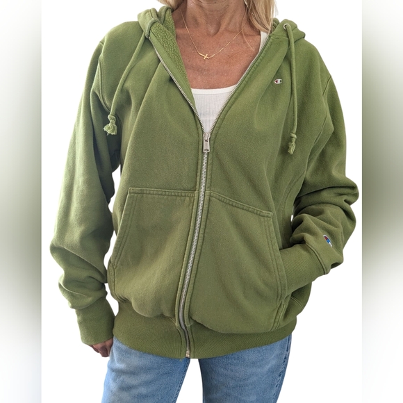 Champion Reverse Weave Green Zip Up Hoodie Sweatshirt Medium Unisex Casual - Picture 1 of 8